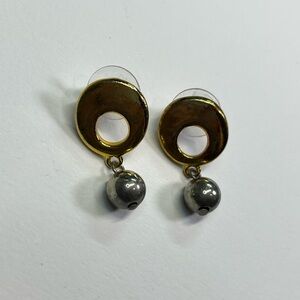 gold stud earrings with a dangling pearl!